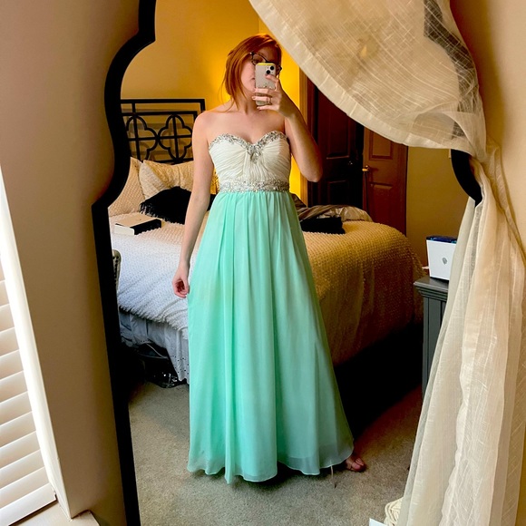 Mint Green and White Prom Dress - Picture 1 of 7